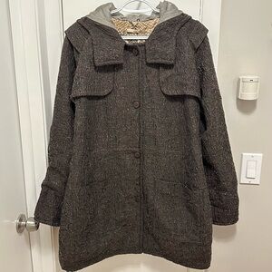 CLASS ROBERTO CAVALLI Womens Hooded Car Utility Coat Crinkled Wool Brown Gray 8